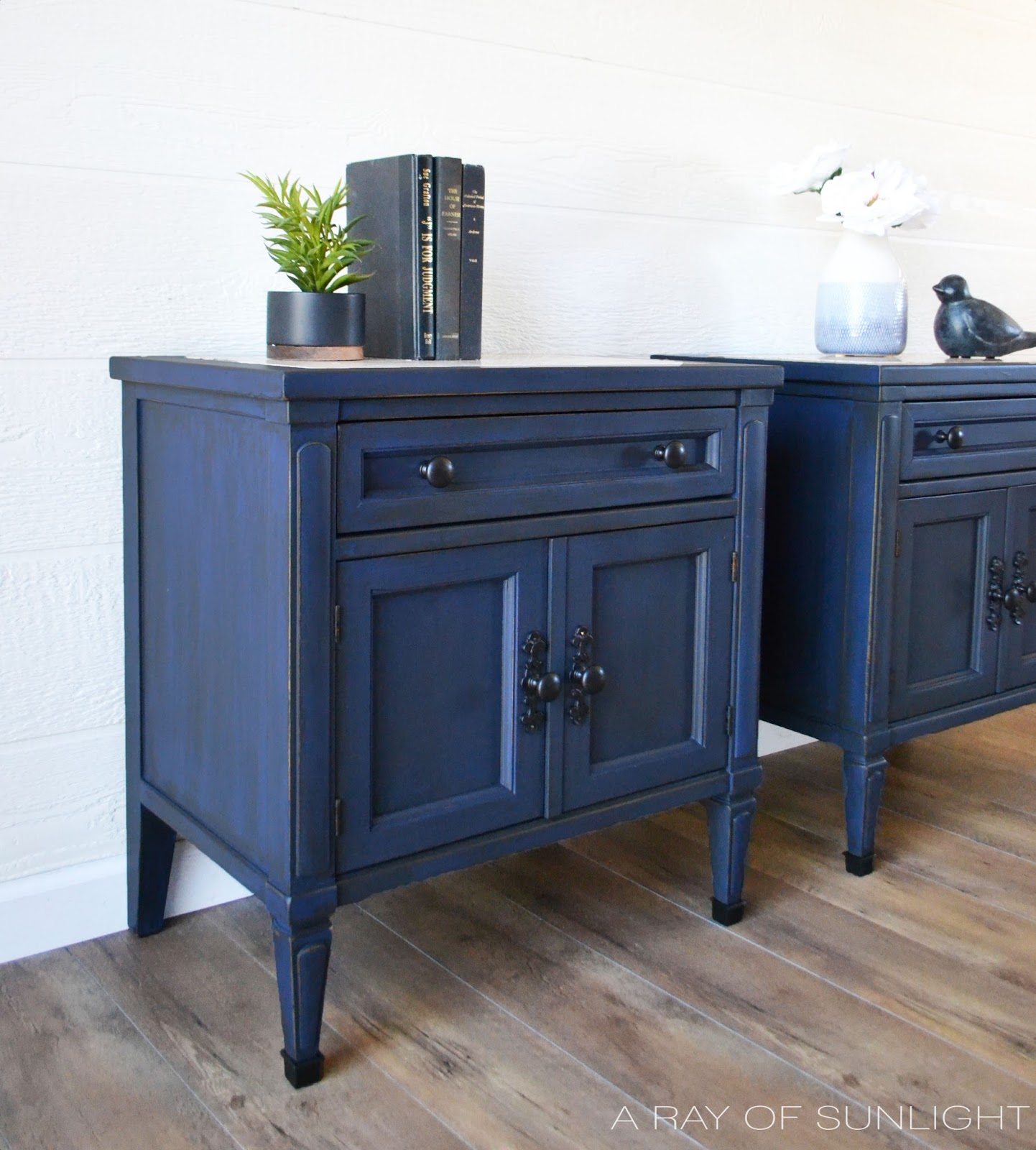 The Antique Blue Nightstand Makeover - A Ray Of Sunlight While the base coats dried I created a custom dark glaze of 1 ounce Dark Roast Furniture & Home Decor Paint mixed with 4 ounces Clear Glaze. - The Antique Blue Nightstand Makeover - A Ray Of Sunlight