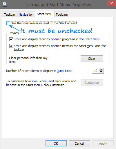 Enable Start Screen in Windows 10