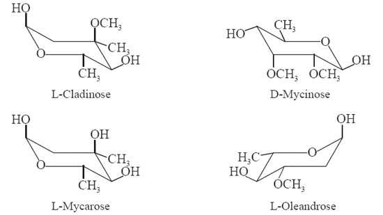  L-cladinose; L-mycarose; D-mycinose; and L-oleandrose