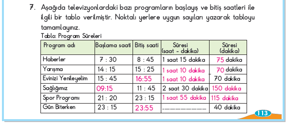 3. Sınıf Berkay Yayınları Matematik Çalışma Kitabı 113. Sayfa Cevapları 5-1. Çalışma Zamanı Ölçelim 3. Sınıf Berkay Yayınları Matematik Çalışma Kitabı 113. Sayfa Cevapları 5-1. Çalışma Zamanı Ölçelim