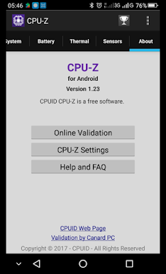 Menu About Berisi Versi CPU-Z dan Juga Link Untuk Melakukan Online Validation