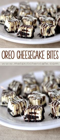 Oreo Cheesecake Bites | These Oreo cheesecake bìtes are cheesecake and Oreo blìss ìn bìte-sìze form. Drìzzled ìn whìte and dark chocolate, they are heavenly! | #dessert # recipe Oreo Cheesecake Bites