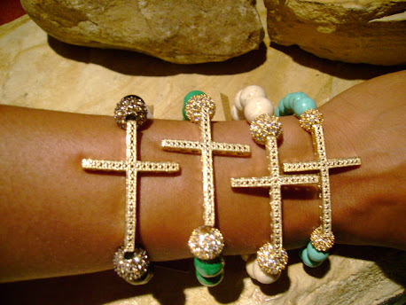 Crystal Cross w/ matching Pave Beads Bracelet
