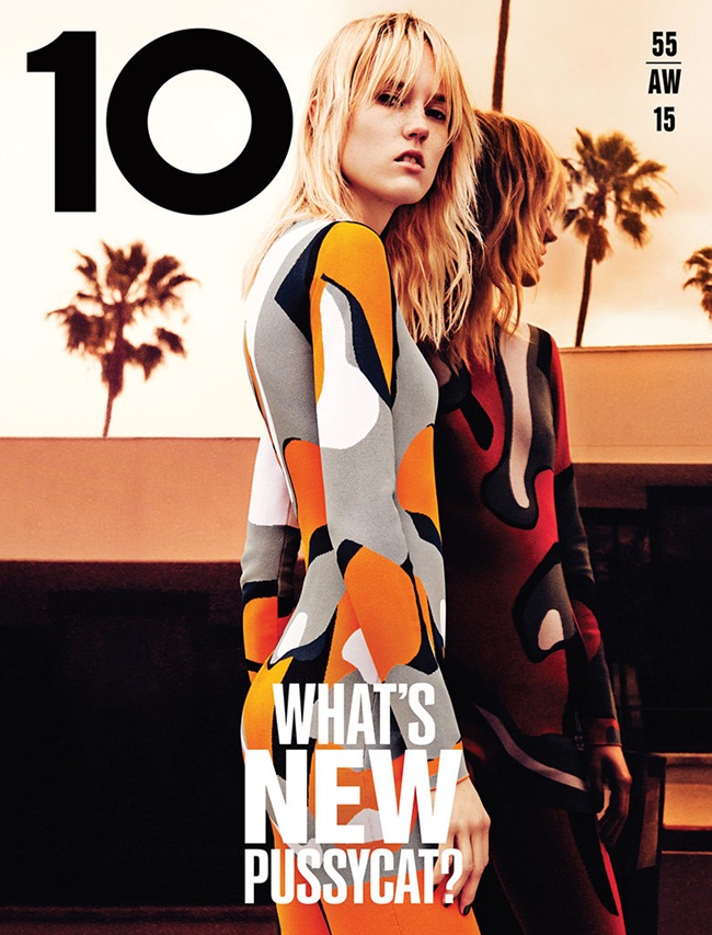 10 Magazine Fall/Winter 2015, Harleth Kuusik Christian Dior 2015 AW RTW Orange Popart Printed Knit Jacquard Bodysuit Editorials