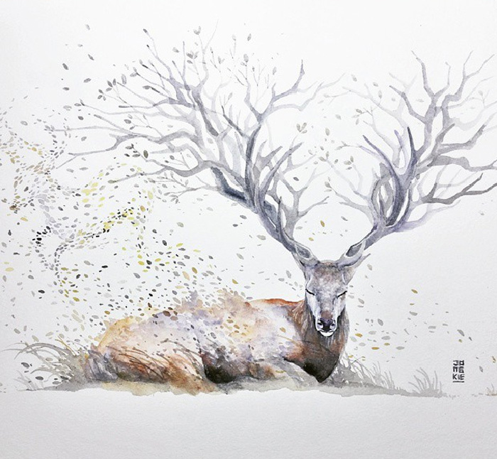 18-Rest-in-Peace-Luqman Reza jongkie-Painting-Fantasy-worlds-with-Flowing-Watercolor-Animals-www-designstack-co