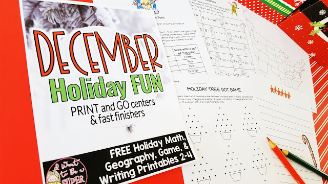 If you're looking for some FREE Christmas printables you can use for holiday centers, fast finishers, homework, or as a holiday option during your classroom Christmas party, check out these four December Holiday Fun Activities. Includes math, US geography, letter writing, and partner game printables. These ideas are perfect for kids in 2nd, 3rd, or 4th grade classrooms. #christmas #education #secondgrade #thirdgrade #fourthgrade #freeprintables #freebie #teacherspayteachers #tpt #teachers