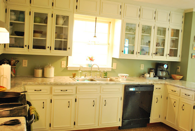 Between Blue and Yellow: Kitchen Update-Glass Cabinets!