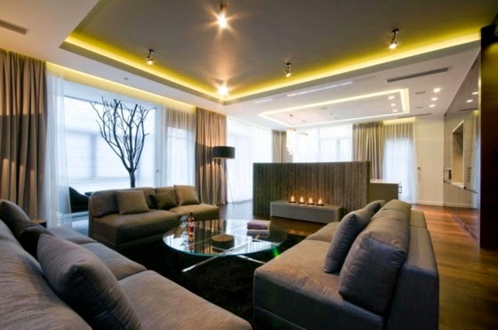 LED false ceiling lights, brightly decorated room