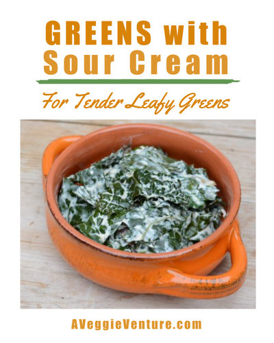 Greens with Sour Cream, another simple, sumptuous vegetable ♥ AVeggieVenture.com. Low Carb. Weeknight Easy, Weekend Special.