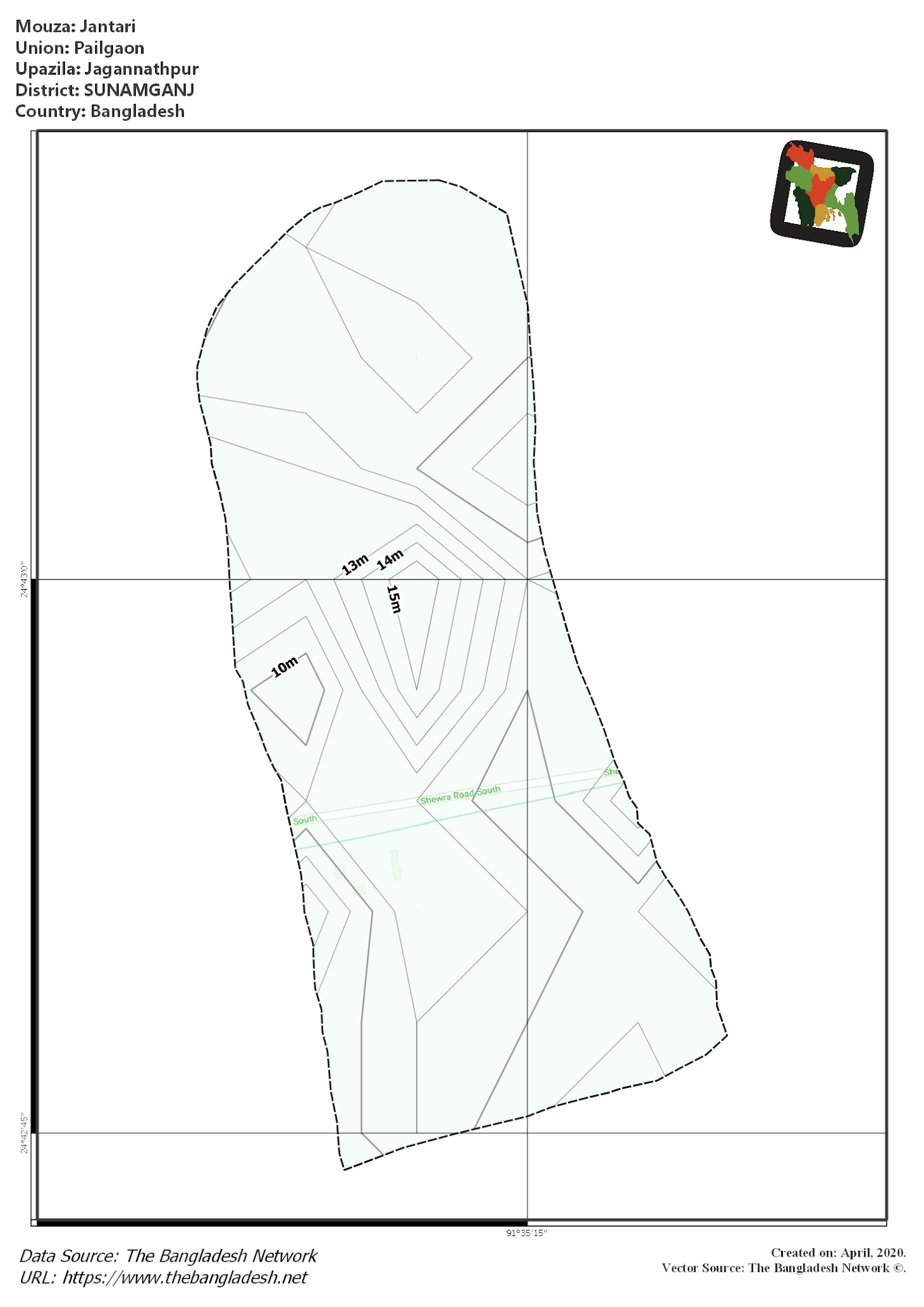Map of Jantari Mouza of Jagannathpur Upazila, SUNAMGANJ, Bangladesh.