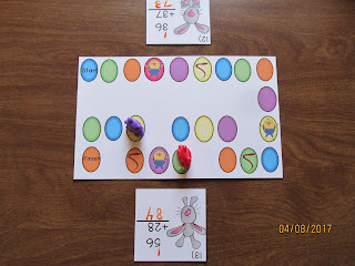 Easter Addition 2 Digit Regrouping Task Cards