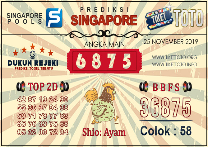 Prediksi Togel SINGAPORE TIKETTOTO 25 NOVEMBER 2019