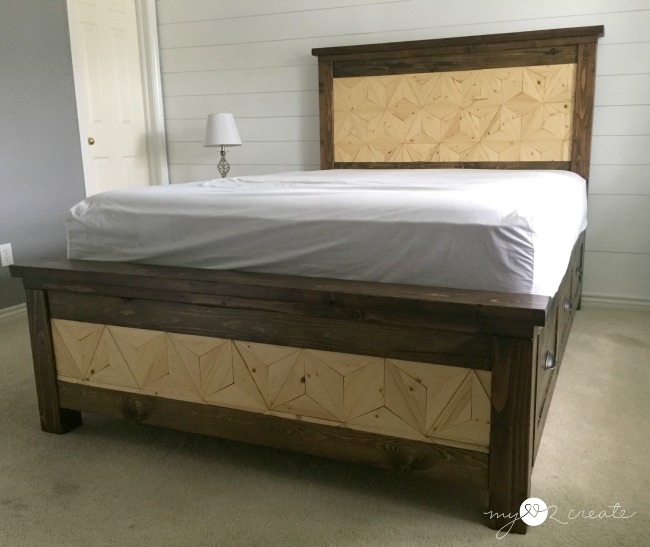 Geometric design Farmhouse Storage Bed with removable slats for extra storage, MyLove2Create