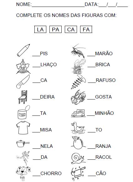 ATIVIDADES DE ALFABETIZAÇÃO, COMPLETAR AS PALAVRAS, FORMAR PALAVRAS ...