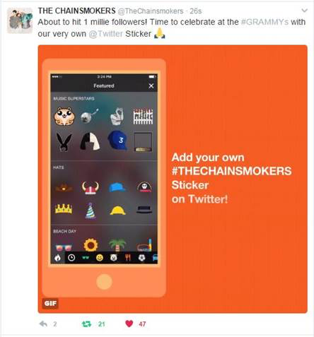 The Chainsmokers 1M Twitter Followers + Grammy Twitter Stickers The Chainsmokers 1M Twitter Followers + Grammy Twitter Stickers
