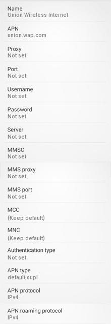 Union Wireless APN Settings for Android/Galaxy/HTC