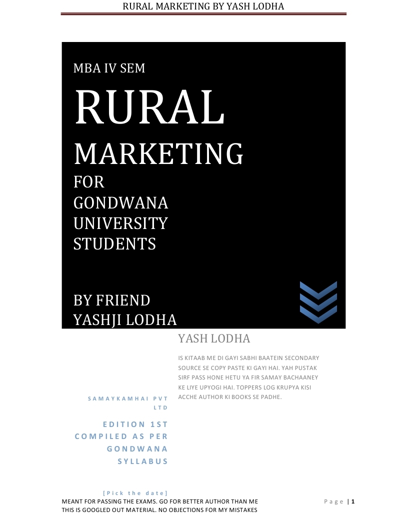 rural marketing mba Rural marketing is a practise of assessing, persuading and converting the needs, wants, purchasing power of the customers into effective demand for products and service out for sale which would help in sufficing the requirements of people in the rural areas and thus increase the satisfaction. rural marketing mba Rural marketing is a practise of assessing, persuading and converting the needs, wants, purchasing power of the customers into effective demand for products and service out for sale which would help in sufficing the requirements of people in the rural areas and thus increase the satisfaction.