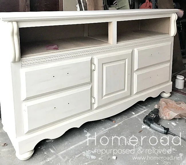 white found dresser turned tv stand