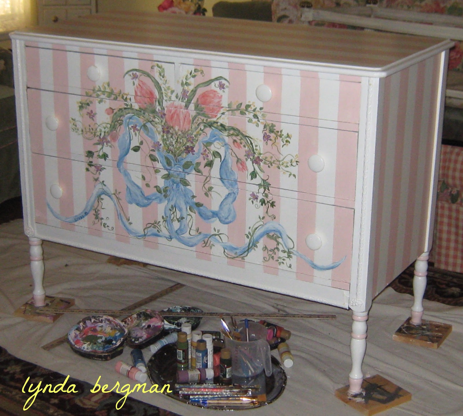 Lynda Bergman Decorative Hand Painting Stripes Flowers Maria Wanted Me To Paint Something Like That For Her Baby S Nursery This Is The Dresser I Painted