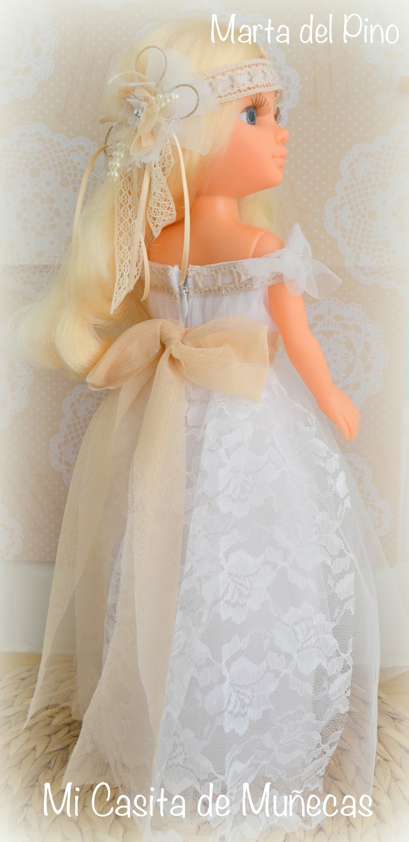 vestido de comunión para Nancy, vestido de comunión para muñecas, vestidos personalizados de comunión, hechos a mano, Marta del Pino, Mi Casita de Muñecas