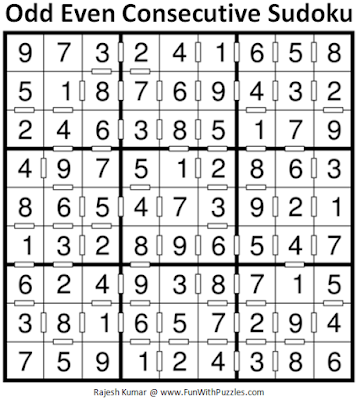 Odd Even Consecutive Sudoku (Fun With Sudoku #251) Puzzle Solution