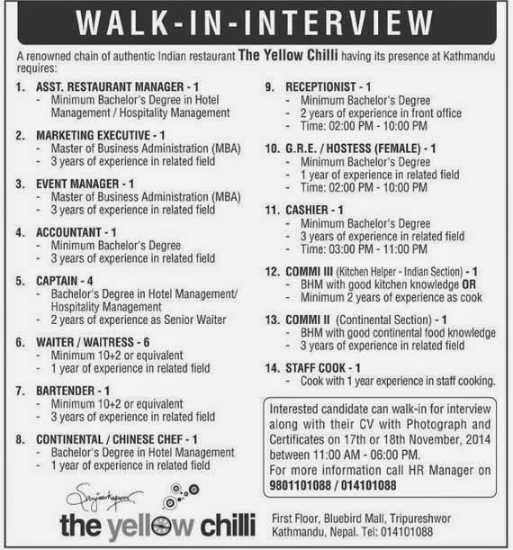 Vacancy Notice The Yello Chilli