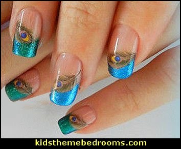 FEATHER Nail Art Water Sticke Decals peacock
