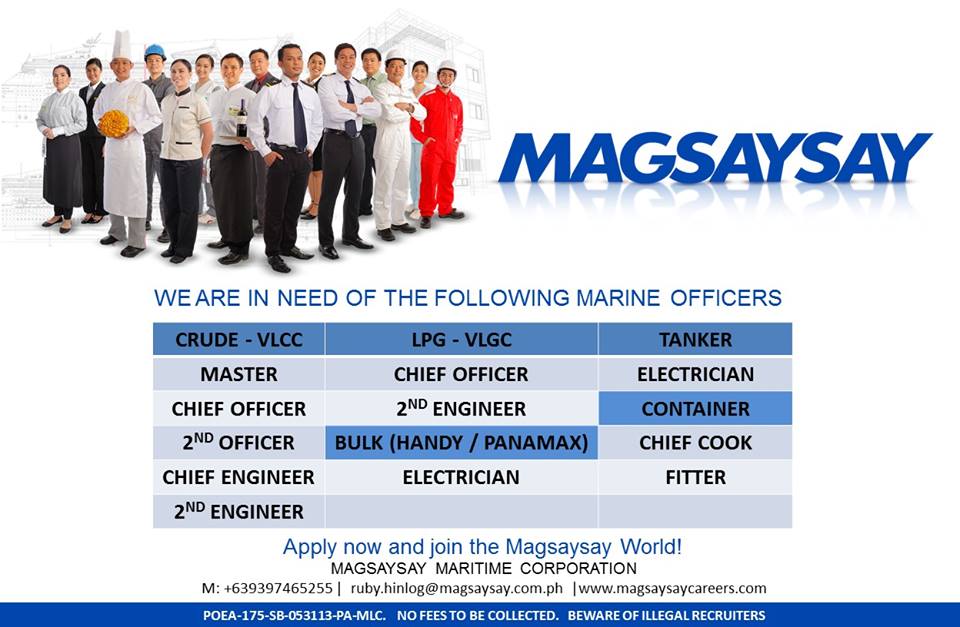 Hiring Crew For Container, Bulk Carrier, LPG, VLCC Official Info Seaman jobs 2023 Hiring