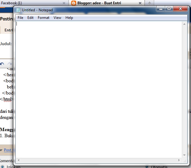 adee Menggunakan notepad microsoft windows untuk menulis kode HTML
