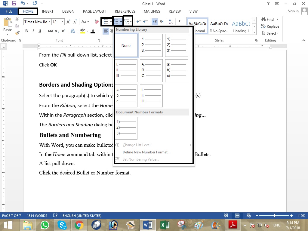 Bullets and Numbering computer free courses