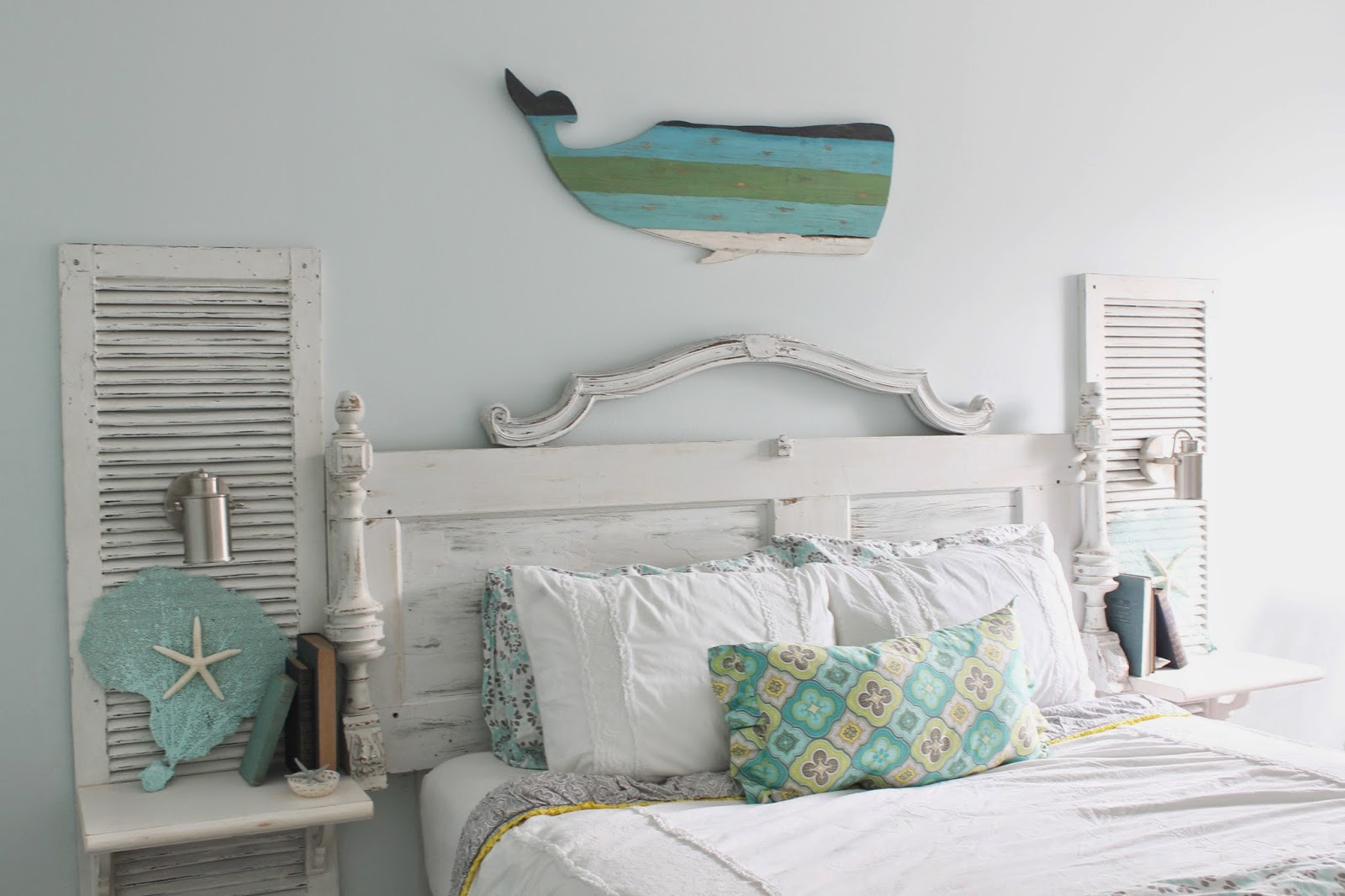 The Ragged Wren Shabby Beach Bedroom For All The Pieces To Make Bed And Nightstands It Cost Me About 50 Sconces From Target Were 25 A Piece Not Bad 100 Project