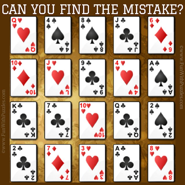 Poker Square Error Finding Picture Puzzle: Spot the Mistake!