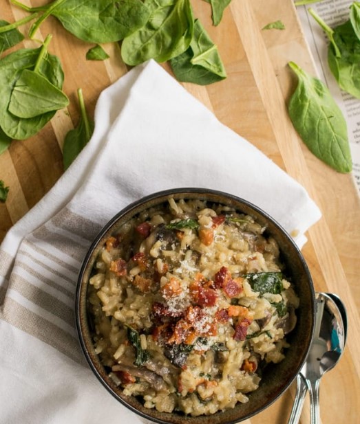MUSHROOM RISOTTO WITH SPINACH AND BACON Make Yummy Foods
