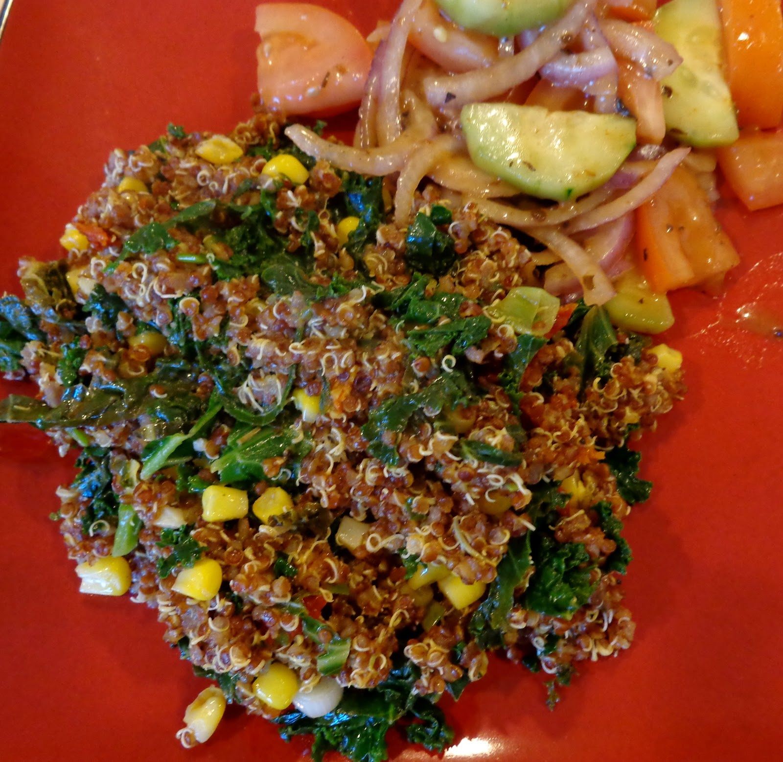 Eatin' Vegan in Smalltown, USA Red Quinoa Pilaf with Kale and Corn