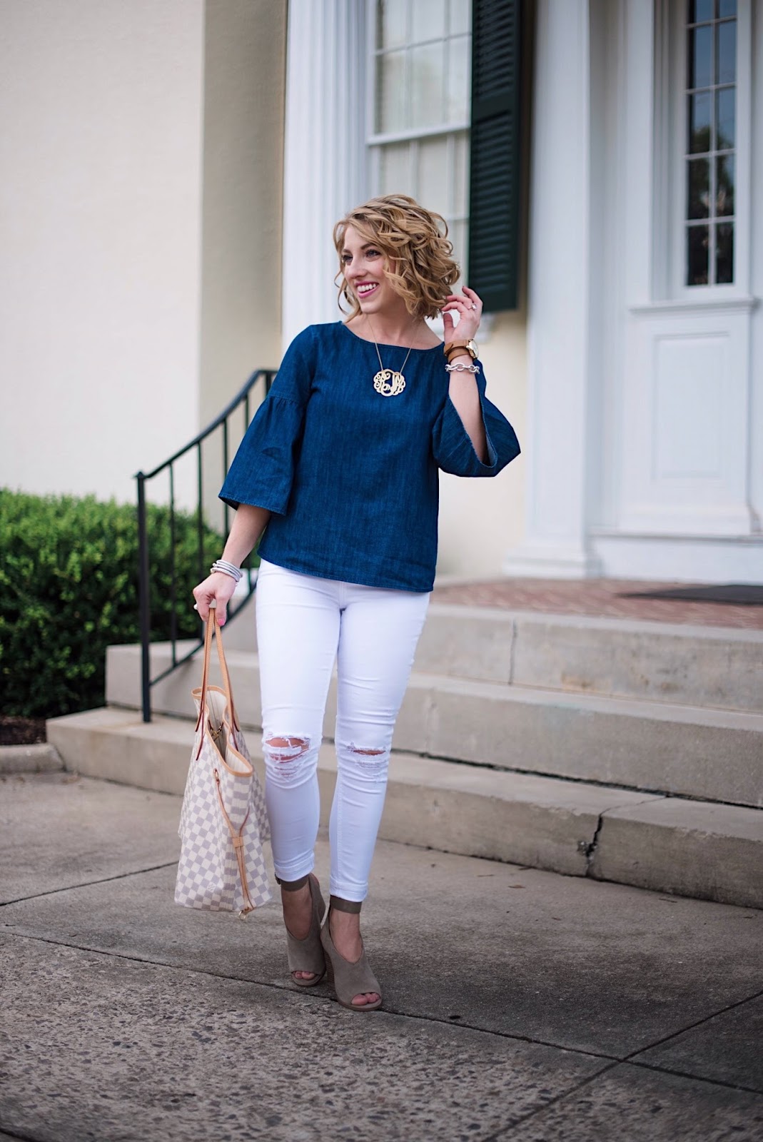 Chambray Ruffle Sleeve Top - Click through to see more on Something Delightful!