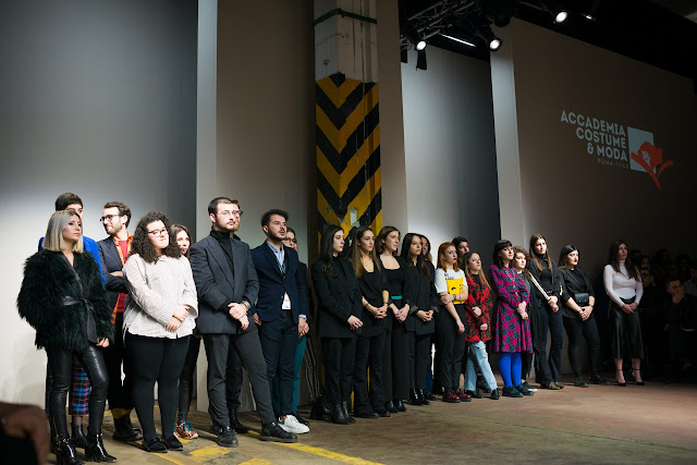 The 22 students of Accademia di Costume e Moda at the end of the "ACM Talents 2019" at AltaRoma January 2019