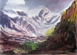 watercolor mountains painting paintings mountain mood warm prem