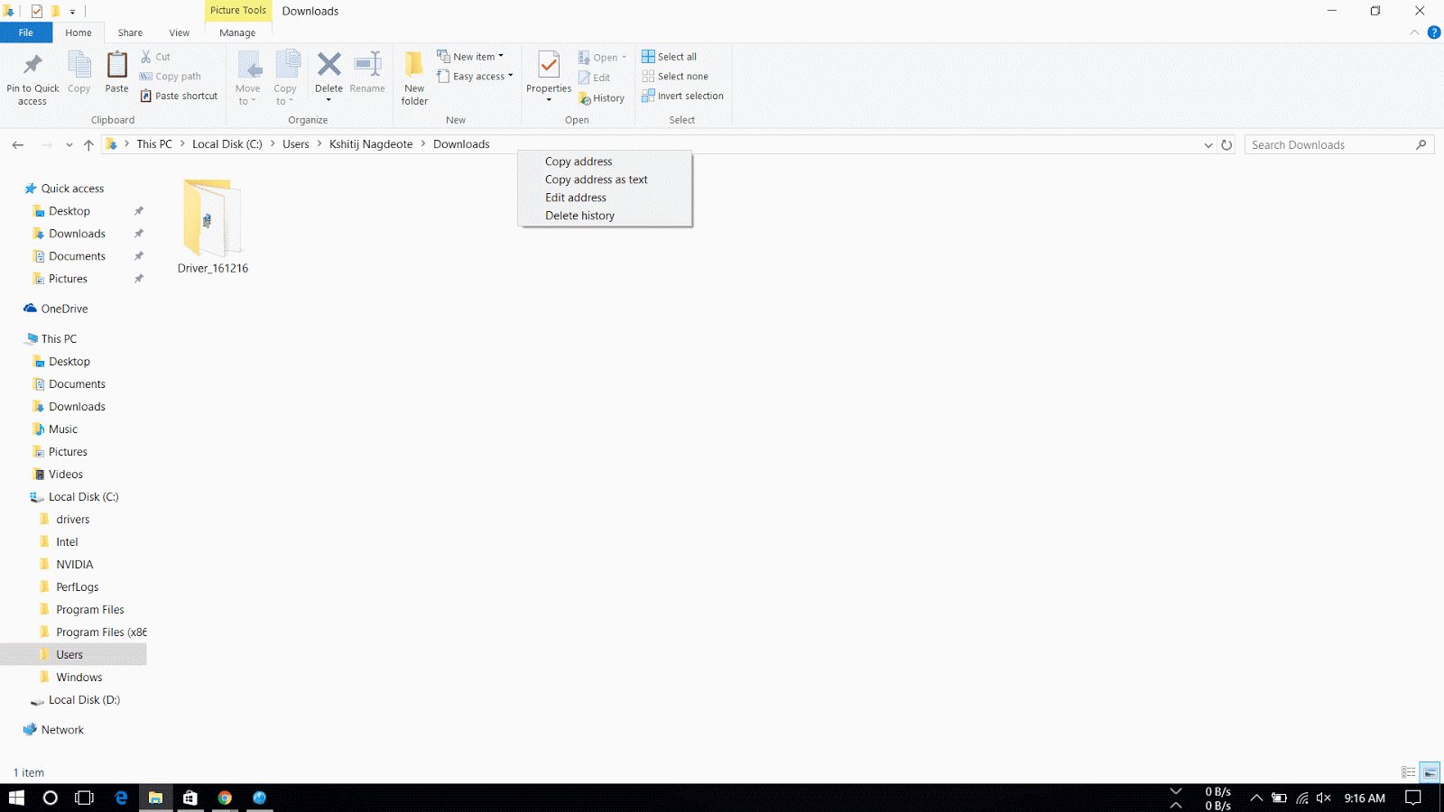 copy address of folder in windows 10