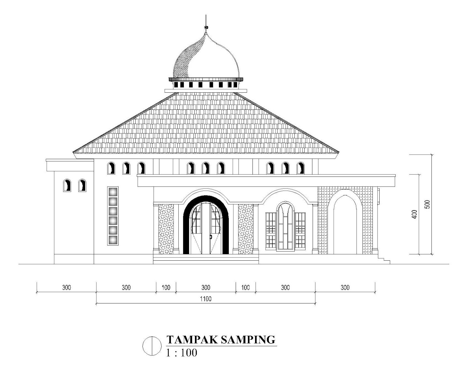 Masjid Ukuran 11 x 11, teras depan 3 m dengan 2 pintu utama | Home