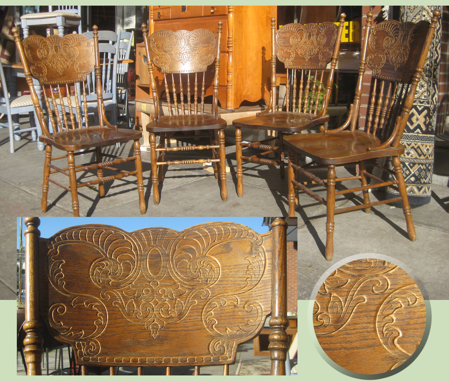 UHURU FURNITURE & COLLECTIBLES SOLD Set of 4 Oak Wild West Chairs 95