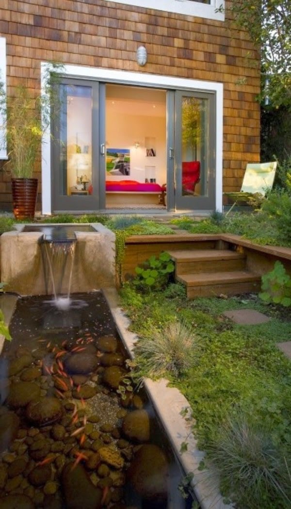 A relaxing garden and backyard waterfalls