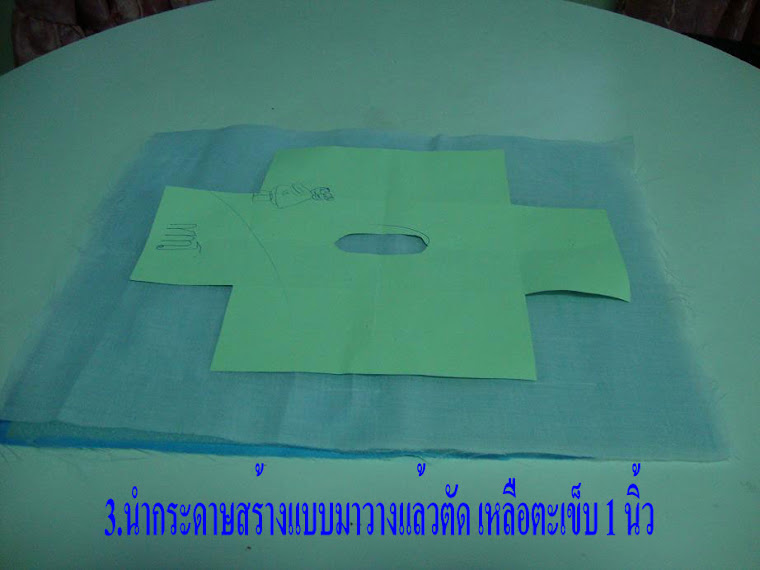 นำกระดาษสร้างแบบมาวางบนผ้า