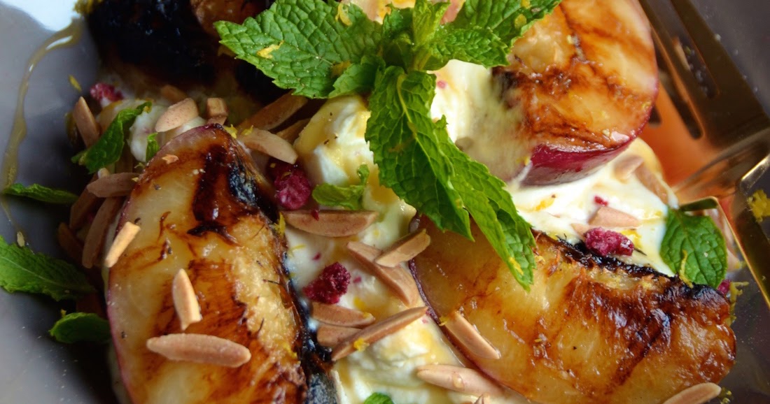 Grilled Nectarines with Honey, Almonds & Orange Blossom Ricotta