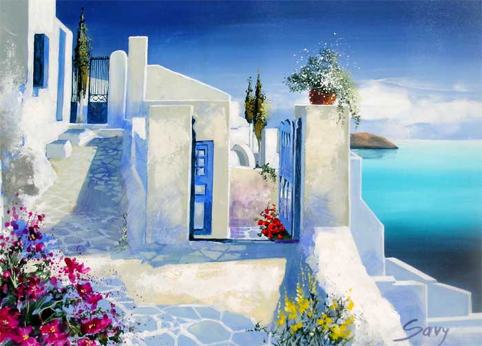 André Savy | French Landscape painter | Santorini Walkway