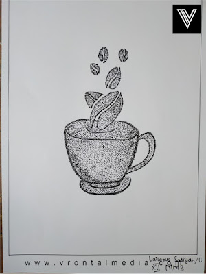 20 Contoh Gambar Dengan Teknik Pointilis Sederhana Yang Mudah di Tiru contoh gambar pointilis kopi dan cangkir