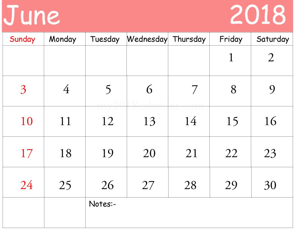 blank calendar june 2018 printable