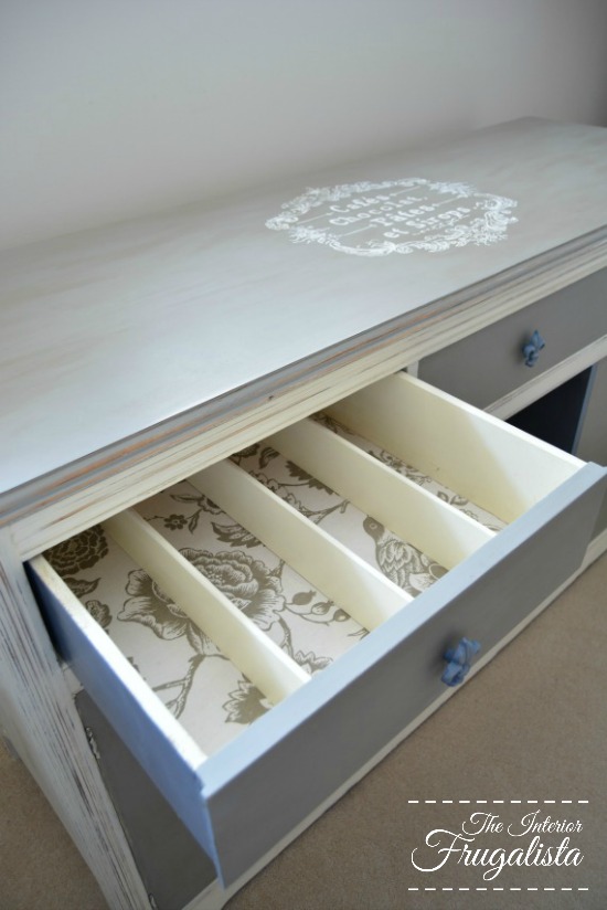 Fabric Lined Drawers on Art Deco Waterfall Buffet Sideboard