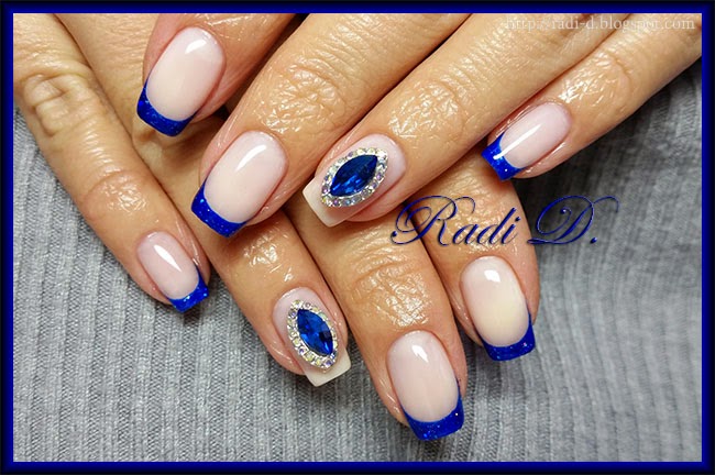 It`s all about nails: Blue Sparkling French with Nail Jewel