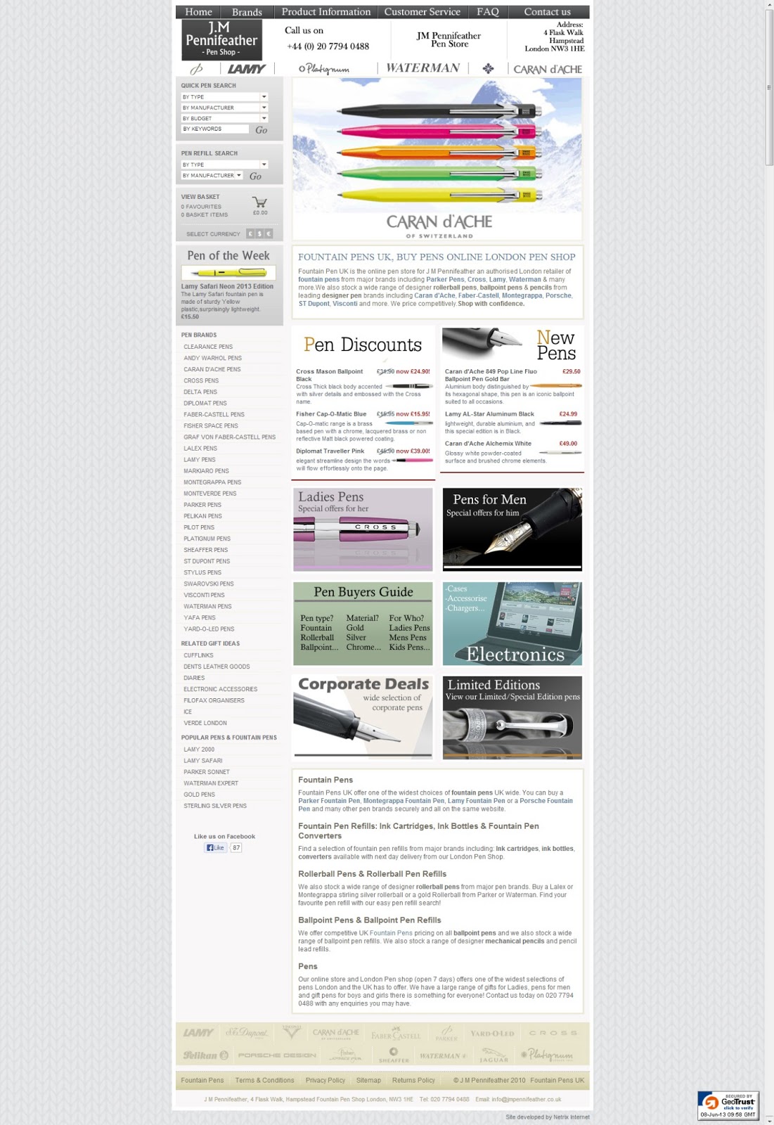 London Pen Store Fountain Pens and Gifts J M PENNIFEATHER NEW 2013