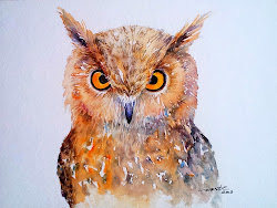 wise owl painting paintings watercolor animal arti 12x9